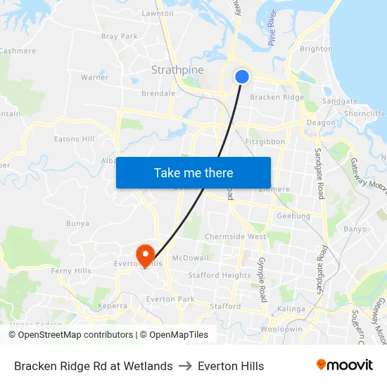 Bracken Ridge Rd at Wetlands to Everton Hills map
