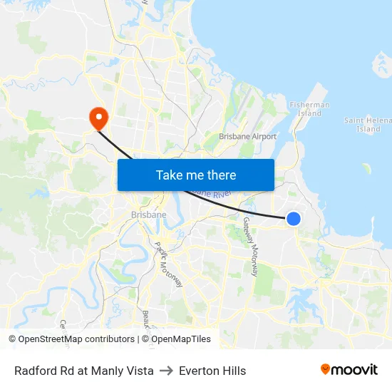 Radford Rd at Manly Vista to Everton Hills map