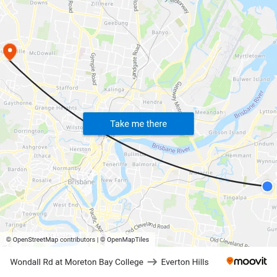 Wondall Rd at Moreton Bay College to Everton Hills map
