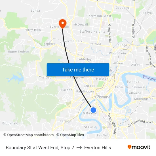 Boundary St at West End, Stop 7 to Everton Hills map