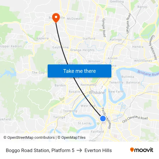 Boggo Road Station, Platform 5 to Everton Hills map