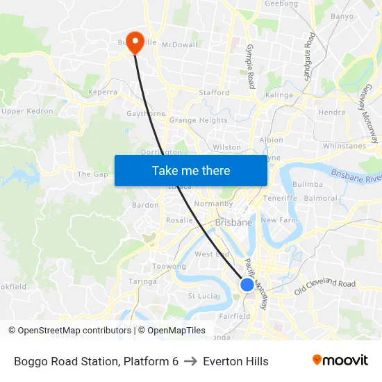 Boggo Road Station, Platform 6 to Everton Hills map