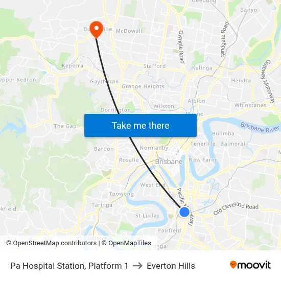 Pa Hospital Station, Platform 1 to Everton Hills map