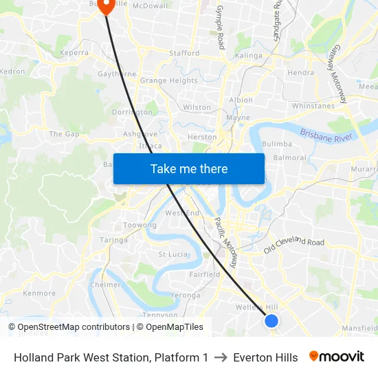 Holland Park West Station, Platform 1 to Everton Hills map