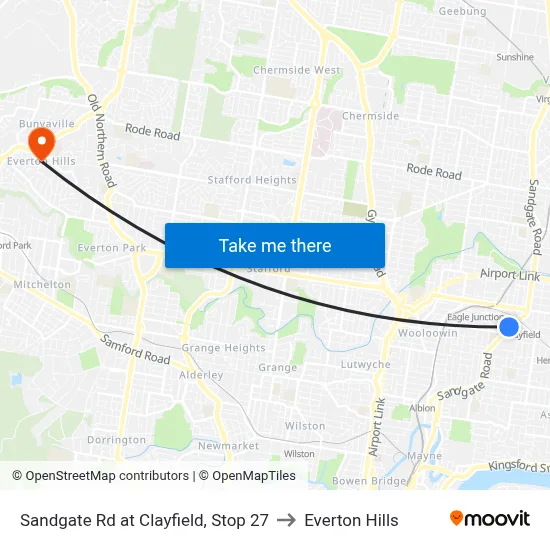 Sandgate Rd at Clayfield, Stop 27 to Everton Hills map
