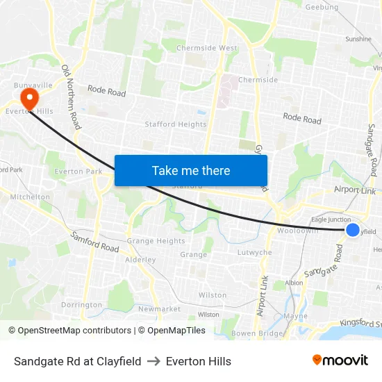 Sandgate Rd at Clayfield to Everton Hills map
