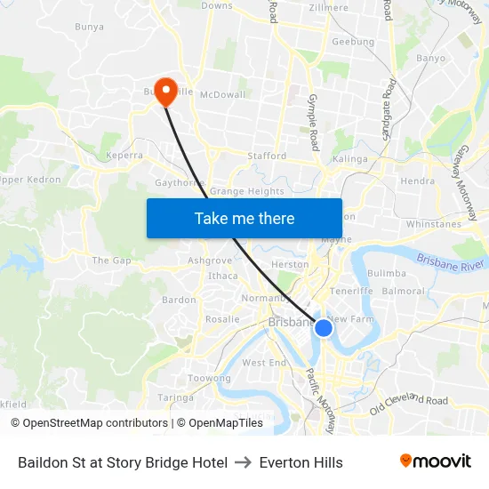 Baildon St at Story Bridge Hotel to Everton Hills map