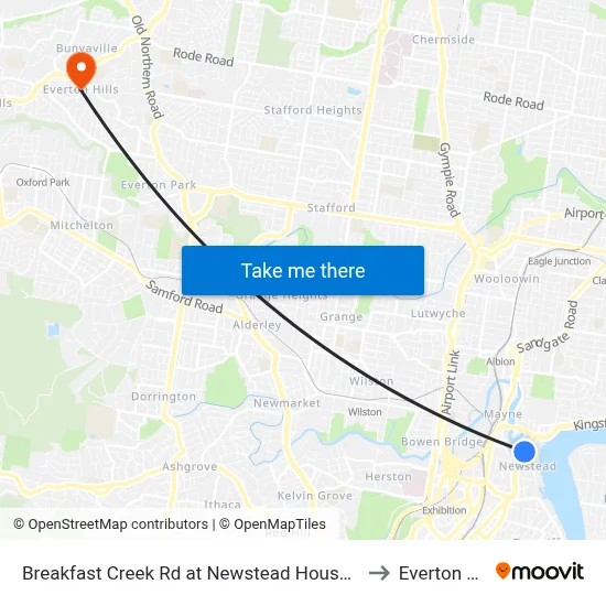 Breakfast Creek Rd at Newstead House, Stop 12 to Everton Hills map