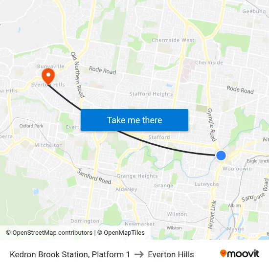 Kedron Brook Station, Platform 1 to Everton Hills map