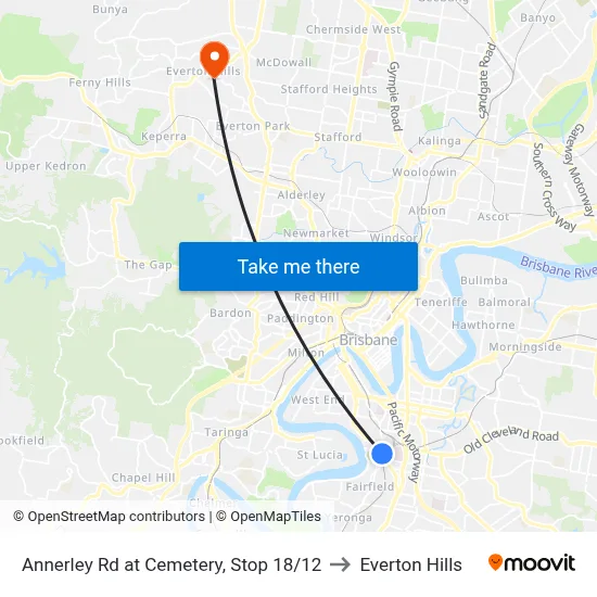 Annerley Rd at Cemetery, Stop 18/12 to Everton Hills map