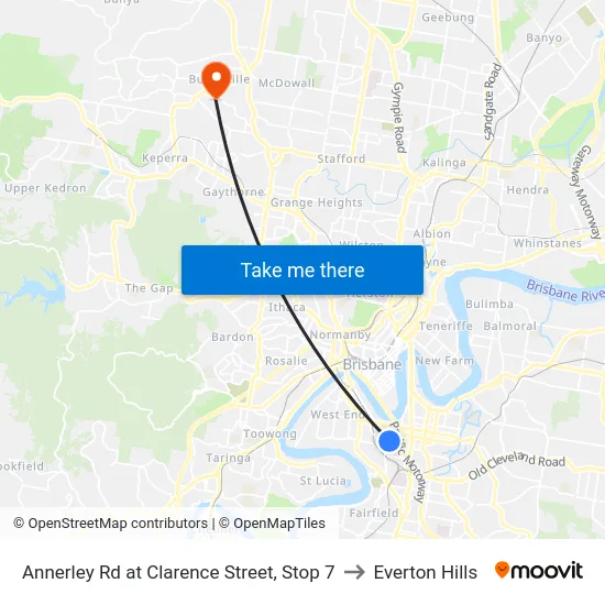 Annerley Rd at Clarence Street, Stop 7 to Everton Hills map