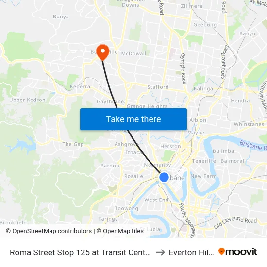 Roma Street Stop 125 at Transit Centre to Everton Hills map
