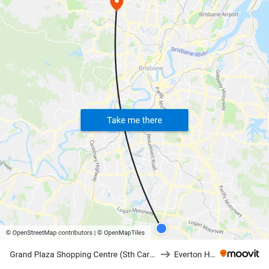 Grand Plaza Shopping Centre (Sth Car Park) to Everton Hills map