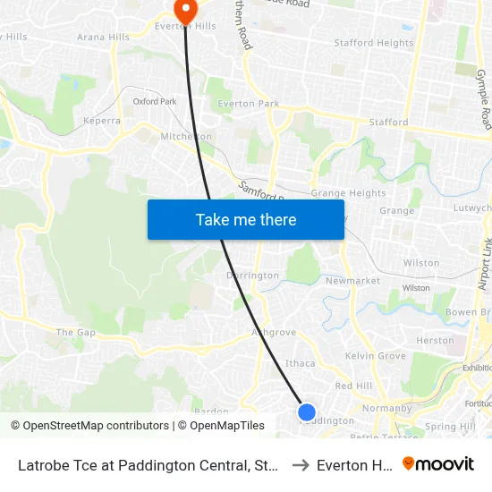 Latrobe Tce at Paddington Central, Stop 10 to Everton Hills map