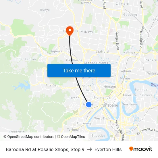 Baroona Rd at Rosalie Shops, Stop 9 to Everton Hills map