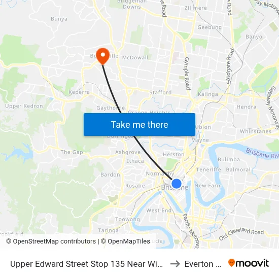 Upper Edward Street Stop 135 Near Wickham Tce to Everton Hills map
