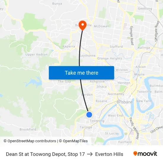 Dean St at Toowong Depot, Stop 17 to Everton Hills map