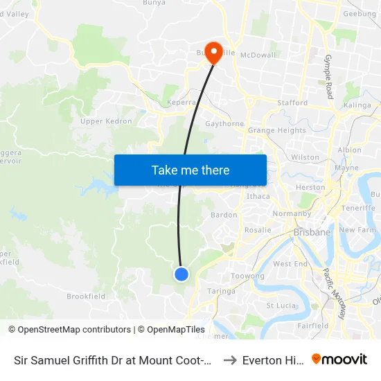 Sir Samuel Griffith Dr at Mount Coot-Tha to Everton Hills map