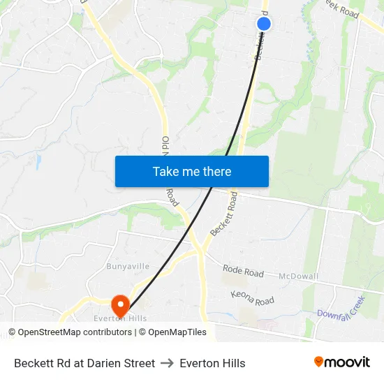 Beckett Rd at Darien Street to Everton Hills map