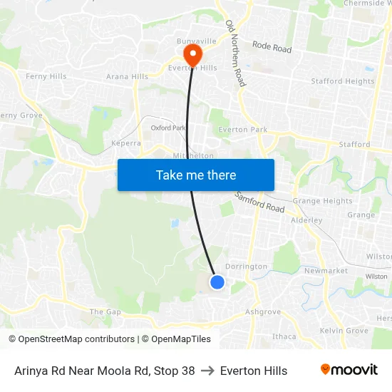 Arinya Rd Near Moola Rd, Stop 38 to Everton Hills map
