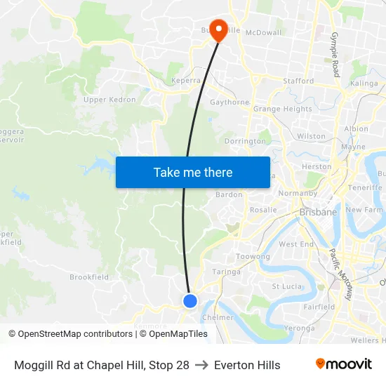 Moggill Rd at Chapel Hill, Stop 28 to Everton Hills map