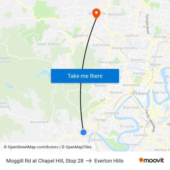 Moggill Rd at Chapel Hill, Stop 28 to Everton Hills map