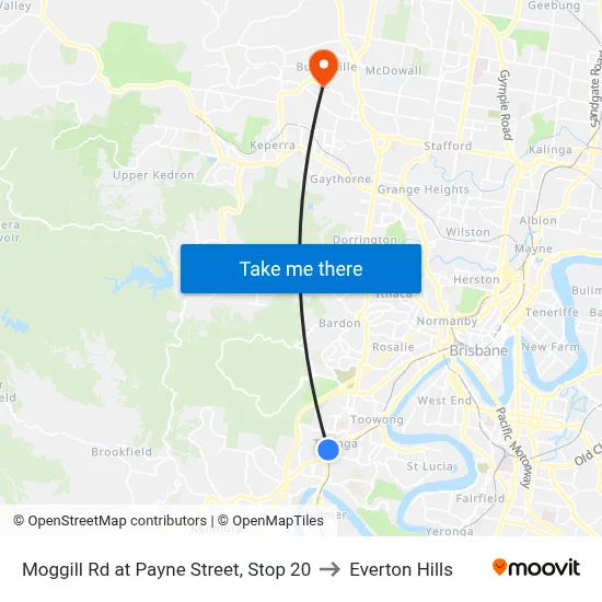 Moggill Rd at Payne Street, Stop 20 to Everton Hills map