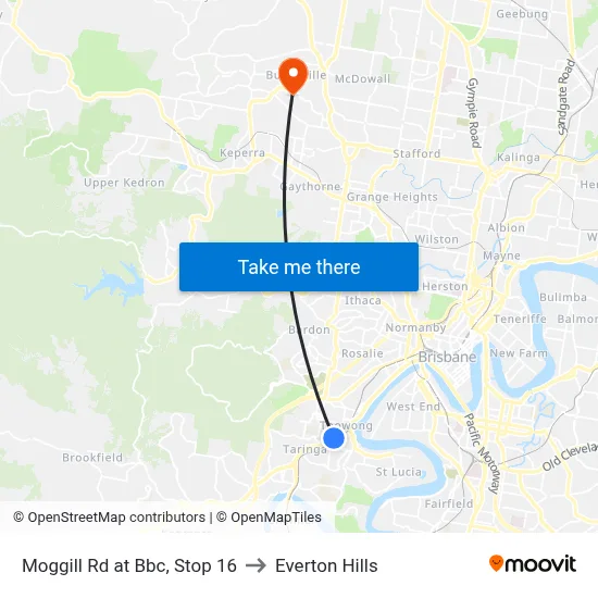 Moggill Rd at Bbc, Stop 16 to Everton Hills map