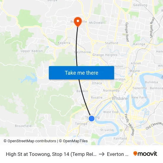 High St at Toowong, Stop 14 (Temp Relocation) to Everton Hills map