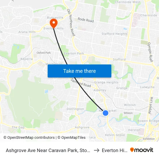 Ashgrove Ave Near Caravan Park, Stop 20 to Everton Hills map