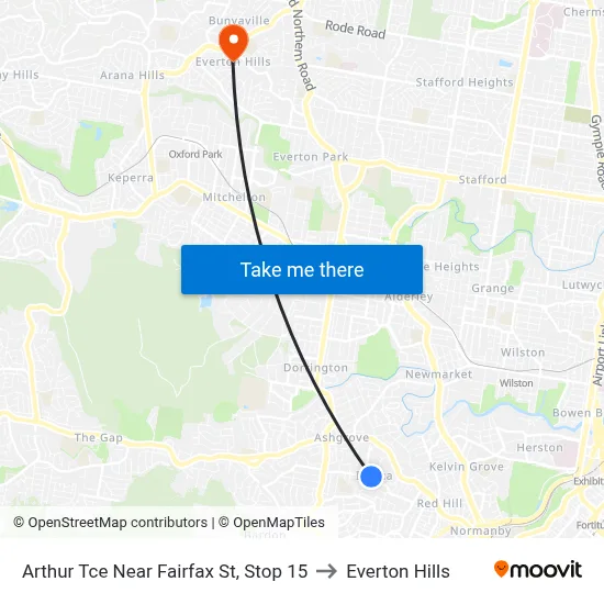 Arthur Tce Near Fairfax St, Stop 15 to Everton Hills map