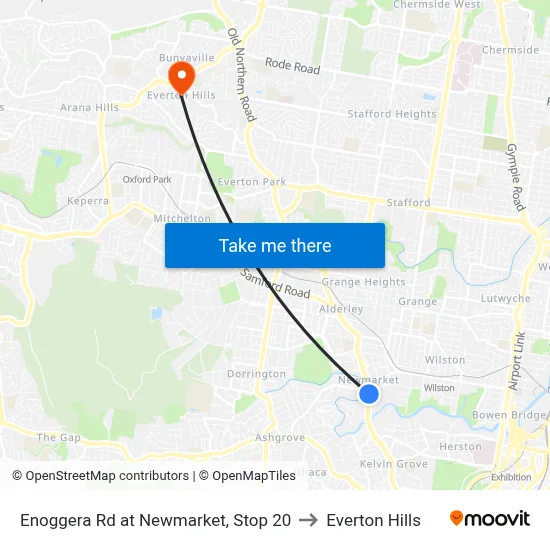 Enoggera Rd at Newmarket, Stop 20 to Everton Hills map