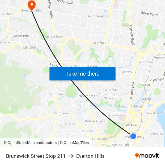 Brunswick Street Stop 211 to Everton Hills map