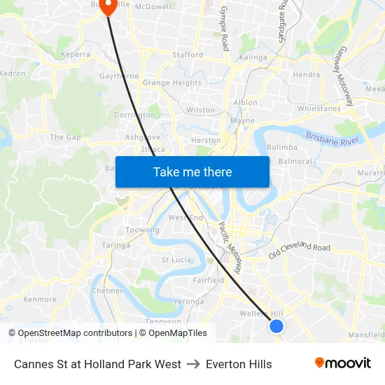 Cannes St at Holland Park West to Everton Hills map