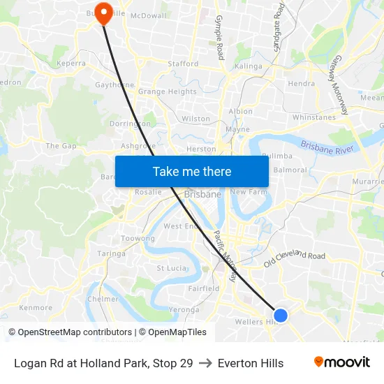 Logan Rd at Holland Park, Stop 29 to Everton Hills map