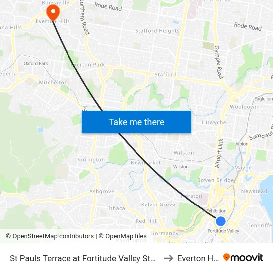 St Pauls Terrace at Fortitude Valley Stop 240 to Everton Hills map