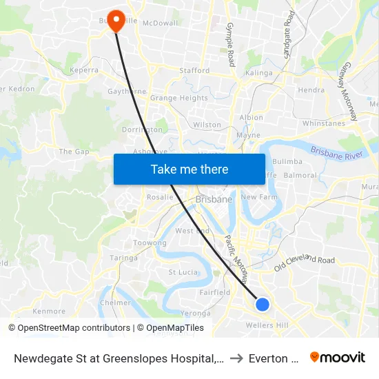 Newdegate St at Greenslopes Hospital, Stop 23 to Everton Hills map