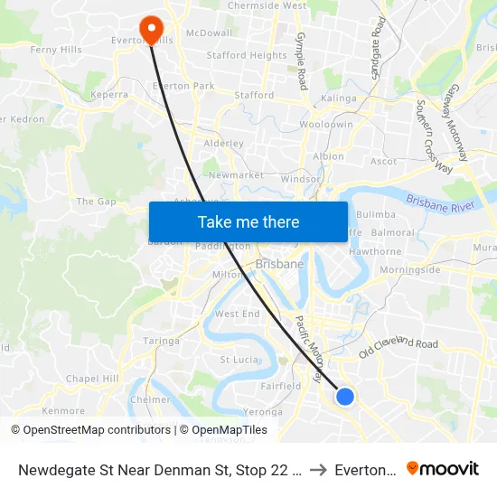 Newdegate St Near Denman St, Stop 22 - Temp Closure to Everton Hills map