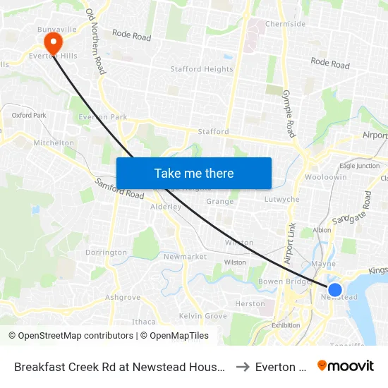 Breakfast Creek Rd at Newstead House, Stop 12 to Everton Hills map