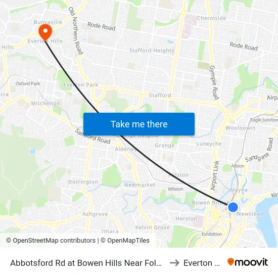 Abbotsford Rd at Bowen Hills Near Folkestone St to Everton Hills map