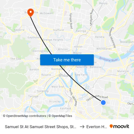 Samuel St At Samuel Street Shops, Stop 41 to Everton Hills map