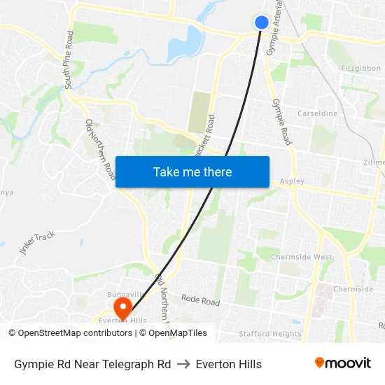 Gympie Rd Near Telegraph Rd to Everton Hills map