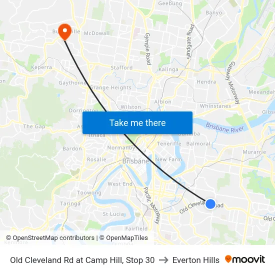 Old Cleveland Rd at Camp Hill, Stop 30 to Everton Hills map