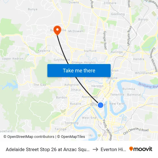 Adelaide Street Stop 26 at Anzac Square to Everton Hills map
