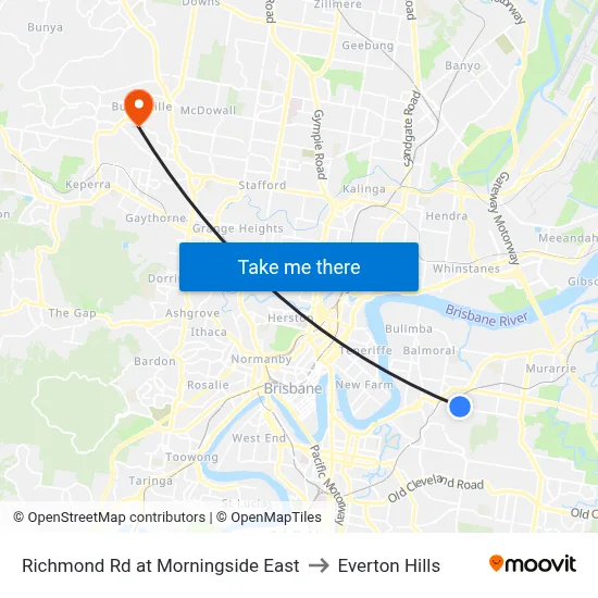 Richmond Rd at Morningside East to Everton Hills map