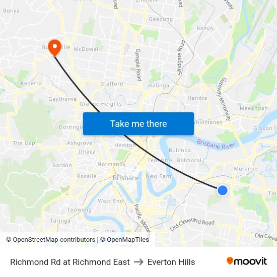 Richmond Rd at Richmond East to Everton Hills map