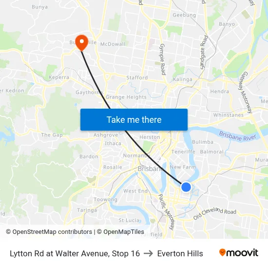 Lytton Rd at Walter Avenue, Stop 16 to Everton Hills map