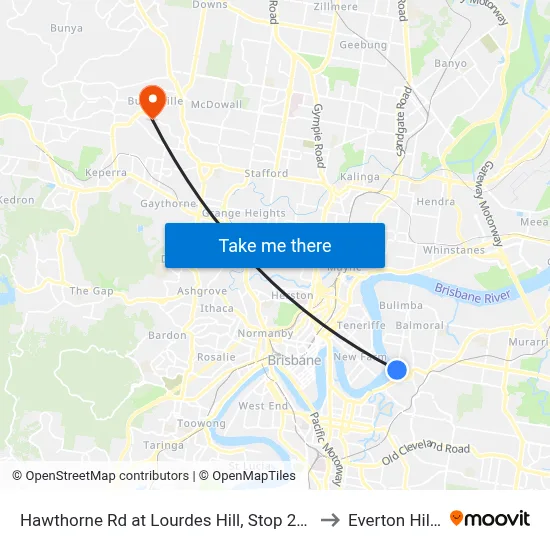Hawthorne Rd at Lourdes Hill, Stop 21a to Everton Hills map