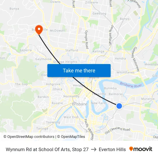 Wynnum Rd at School Of Arts, Stop 27 to Everton Hills map