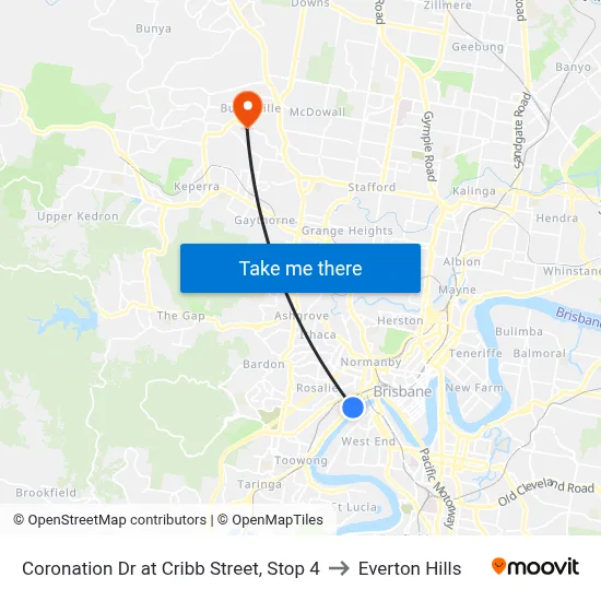 Coronation Dr at Cribb Street, Stop 4 to Everton Hills map